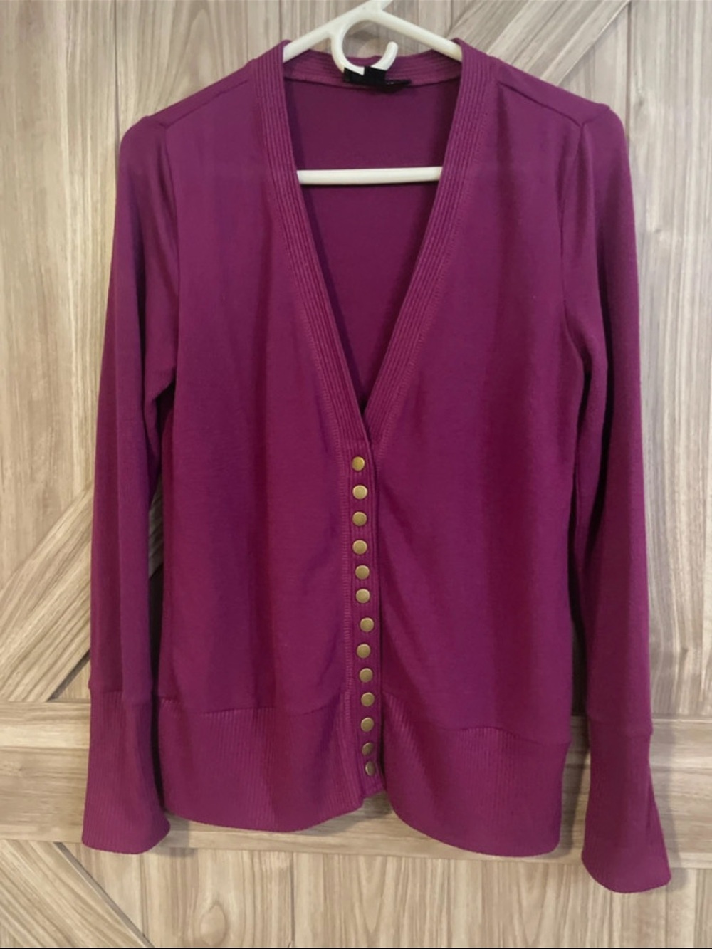 V-Neck Button-Front Cardigan - Deep Berry